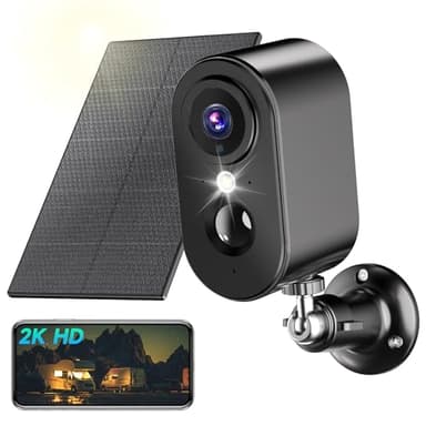 PESAIR 2K Caméra Surveillance WiFi Exterieure sans Fil Batterie - Camera Surveillance WiFi avec Panneau Solaire, Vision Nocturne Couleur, Extérieure/Intérieure, PIR Détection Mouvement, IP66, Noir