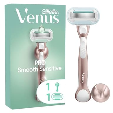 Gillette Venus Rasoir Pour Femmes Pro Smooth Sensitive Pour Peaux Sensibles, Manche Réutilisable Et Cartouche De Recharge A 5 Lames, Bande Lubrifiante Avec Une Touche D’Aloe Vera, Rasage Doux