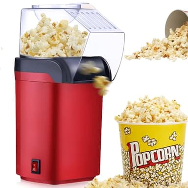 GOEDCH Machine à popcorn à air chaud pour enfants avec couvercle transparent et verre doseur : Machine à popcorn automatique rétro de 1 200 W, faible en matières grasses et silencieuse pour soirées ci