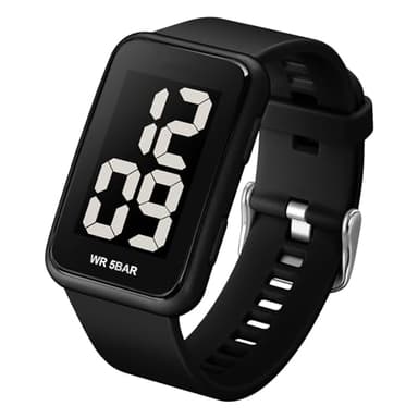 Forrader Montre carrée pour homme avec grand cadran numérique - Grands chiffres, affichage LED, cadran large, étanche, montres de sport électroniques avec alarme, date, chronomètre - Montres-bracelets