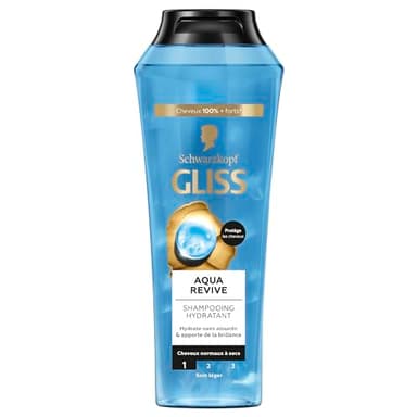Schwarzkopf - Gliss - Shampoing Aqua Revive - Hair Repair - Hydrate Sans Alourdir - Cheveux Normaux à Secs - Complexe Hyaluron & Algue Marine - 90% d'Ingrédients d'Origine Naturelle - 250ml