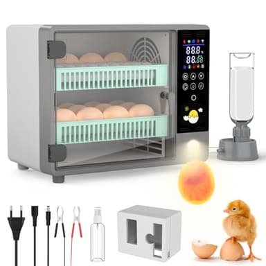 Couveuse Oeuf Automatique, Incubateur Oeuf Automatique 24 Oeufs, Retournement Automatique des Oeufs et Humidification par Atomisation Ultrasonique, avec Écran LED Couleur et Mire Oeuf Integré