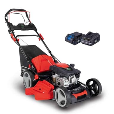 Scheppach Tondeuse à Gazon Thermique MS173-51E | Autotractée & Démarrage électrique | Moteur 4T | Largeur de Coupe 51 cm | Panier 65L | Fonction Mulching | Livrée avec Batterie et Chargeur