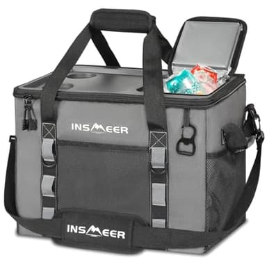 INSMEER Sac Isotherme avec Coque Rigide, Sac de Grande Capacité Pliable de 40L/70 Canettes, Isolé et étanche, avec 2 Porte-gobelets Supérieurs et Un Ouvre-Bouteille, pour Plage, Pique-Nique, Camping