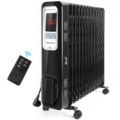 Aigostar Oil Monster - Radiateur à bain d’huile 2500W, 13 éléments chauffants. 3 modes + ECO, minuterie 24h, thermostat réglable. Écran LED, télécommande, silencieux.