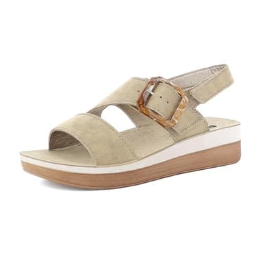 inblu Sandales pour Femme avec Boucle et Fermeture réglable avec Velcro, intérieure en Cuir véritable et Semelle Bicolore, du 35 au 41, Sable, 38 EU