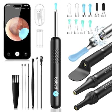 VLIKE Otoscope Oreille, 1080P HD Kit Camera Oreille d'élimination du cérumen avec 6 lumières LED, 3,5mm Nettoyant IP67 étanche Endoscope Camera, Adapté aux Smartphones et Tablettes IOS Android Noir