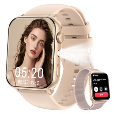 IOWODO Montre Connectée Femmes 2025 | Appels Bluetooth et Lumière LED | Suivi SpO2 et Sommeil | Batterie 350 mAh (6+ Jours d'autonomie) | 2 Bracelets | Montre de Fitness Compatible Android/iOS Rose