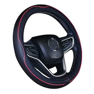 2019 Nouveau Couvre-Volant en Cuir Microfibre Noir-Rouge pour Prius Civic 35-36.25 cm