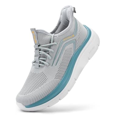 FitVille Chaussures de Running Homme Extra Larges - Basket de Marche Homme Confortable Sneakers Basquette Legere Graphite avec Bord Bleu Sarcelle 43 EU Large