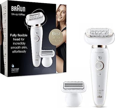Braun Silk-épil 9, Depilatore Donna, Epilatore Elettrico Donna, Rimozione Duratura Dei Peli, Epilazione Wet & Dry, Rulli Massaggianti, Rasoio Donna, Guanto Refrigerante, Idea Regalo, 9-735 Bianco