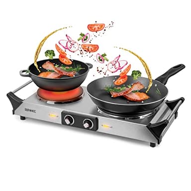 Duronic HP2 SS Plaque de cuisson chauffante électrique avec double foyer en fonte de 20 et 15 cm| 2500W | Compacte et mobile | Poignées ergonomiques | Thermostat