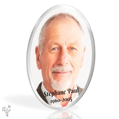 Médaillon Funéraire Argenté Personnalisé - Cadre Photo Personnalisable Souvenir - Portrait Commémoratif Personnalisé - Photo pour Plaque Funéraire - Ornement Cimetière (8x6 cm (petit))