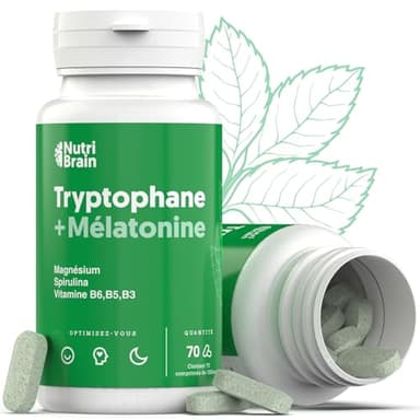 Mélatonine + Tryptophane de Qualité Pharmaceutique | Produit Haute Puissance | Sommeil Parfait, Énergie, Concentration, Bien-Être, Réduction de l'Anxiété, Anti-Stress | Avec Spiruline, Vit B6, B5, B5