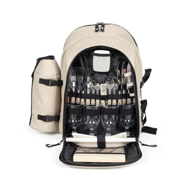 Livoo – Sac à Dos Pique-Nique 4 Personnes SE970C – 11L, 600D, 30 Accessoires, Crème