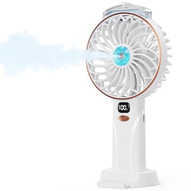DDHTSAL Ventilateur Portable - 4000mAh Mini Ventilateur Bureau Brumisateur,5 Vitesses,Fan Rechargeable USB avec Base,Affichage LED,Usage Sans Fil,pour Études,Travail,Voyages,Camping,Cadeau d'été