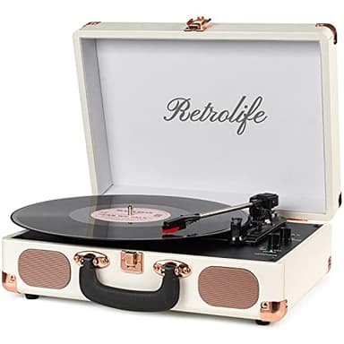Tourne-Disque en Vinyle à 3 Vitesses 33/45/78 TR/Min - Mallette Bluetooth - Tourne-Disque Portable avec entraînement par Courroie et Haut-parleurs intégrés - RCA Line Out AUX dans Prise Casque