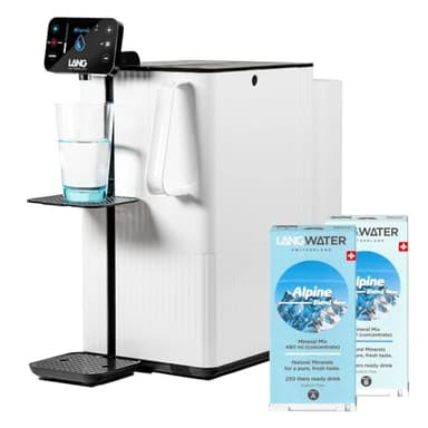LANGWATER Purificateur d'eau & Minéralisation TheWell 2 - Filtration eau du robinet instantanée avec Osmose Inverse NSF58, UV, Distributeur eau chaude - Inclut osmoseur et 2 Packs de Minéraux Suisses