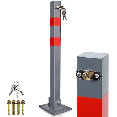 Ikodm 1 poteau de parking pliable, barrière de parking avec bandes réfléchissantes, pied robuste, barrière de parking en acier avec 3 clés, borne de parc stable