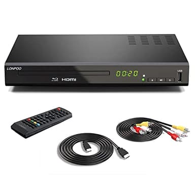 Lecteur Blu-Ray DVD pour Téléviseur - 1080P HD DVD Lecteur Bluray avec Sortie HDMI/Coaxiale/RCA (câble HDMI et AV Inclus), Entrée USB, Bluray Région B/2, Télécommande (LP-100)