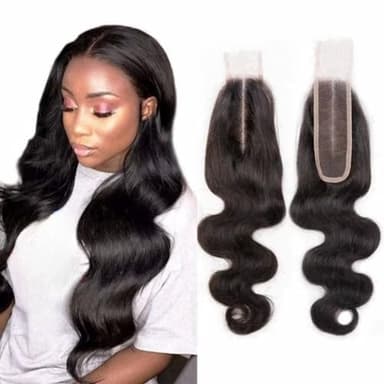 MYouan Closure à dentelle HD 2x6 Partie Milieu Ondulation Naturelle (Body Wave) Closure en dentelle suisse Pré-épilée Ligne de cheveux naturelle Couleur Noire Naturelle 14 Pouces