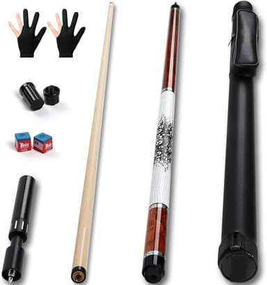 AKLOT Queue de Billard, Queue Professionnelle avec rallonge télescopique, Queue en Bois d'érable Canadien avec étui, 147 cm(58'') 567(20 onces)