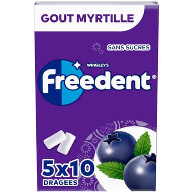FREEDENT - Chewing Gum Sans Sucre - Goût Myrtilles - 5 Paquets de 10 Dragées - 70g
