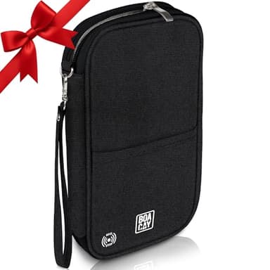 BOACAY Pochette Passeport Familial avec RFID, Portefeuille et Étui de Voyage, Femmes et Hommes, Organisateur de Documents, Protection Billets, Papiers, Cartes