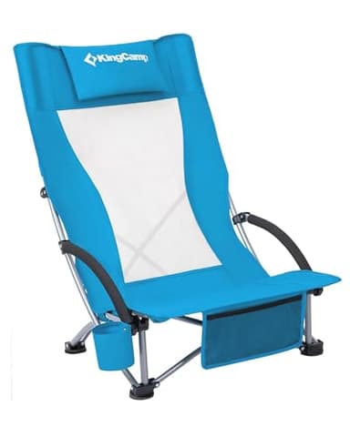 KingCamp Chaise de Plage Pliable avec Porte-Gobelet, Chaise Pliante Camping Léger Portable Fauteuil de Plage Dossier en Maille Charge 136kg Chaise Jardin Randonnée Pique-Nique Pêche Plage Festivals