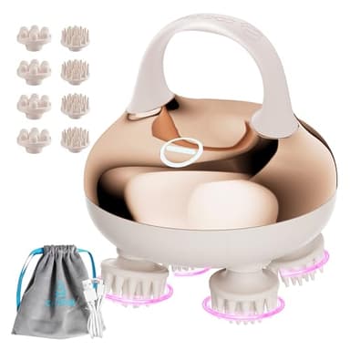 COMFIER Masseur de tête Sans Fil Électrique, 3 Modes de Pétrissage, IPX7 Étanche, 8 Griffes de Soin pour Massage Tete Intense, Apaisement du Cuir Chevelu et Détente Corporelle (Doré)