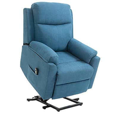 HOMCOM Fauteuil releveur électrique, Fauteuil Relax électrique avec Repose-Pied, Dossier inclinable, télécommande et Poche latérale Charge 120kg Tissu Aspect Lin Bleu