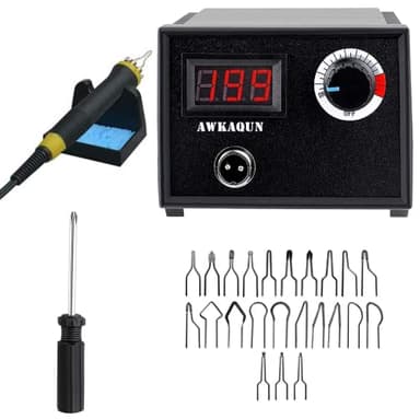 Kit pyrograveur sur bois, 60W Machine à Pyrogravure Numérique 0-730°C ​​​​Température Réglable, Pyrograveur Professionnel avec 23 Pyrogravure pour Souder, Bois, Gravure, Cuir, Citrouille (60W)