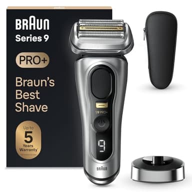 Braun Series 9 PRO+ 9517s, Rasoir Électrique Pour Homme, 5 Éléments De Rasage, Tondeuse De Précision Intégrée, Base De Recharge, Étanche, 60 Min D'autonomie, Fabriqué En Allemagne, Argent