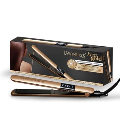 Demeliss Saint Algue Lisseur Kera GOLD 2 en 1 - Lisse & Boucle - Plaques Infusées Kératine - Température 150 à 230°C - Écran Digital - Cordon Rotatif 360° - Lissage Professionnel