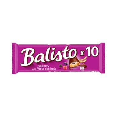 BALISTO - Barre Biscuit Céréales et Chocolat au Lait Yoberry - 10 x 18,5g - Goût Fruits des Bois - Boite de Barres Chocolatées - 185g