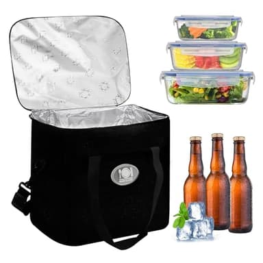 MCTNCT Sac Isotherme Repas,Imperméable Pliable Lunch Bag,Sac Isotherme Portable, Glaciere Souple Isotherme Étanche Réglable & Pliable,Glacière Souple pour Pique-nique, BBQ, Voyage-Noir,16L
