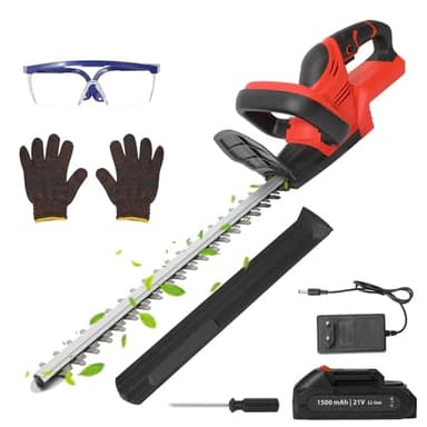 Taille-haie Professionnel sans Fil 21V avec 7500mah Batterie et Chargeur Rapide, Double Lame de Coupe, Diamètre de Coupe 15mm, Longueur de Coupe 55 cm, pour Le Jardin, la Pelouse et la Cour (Rouge)