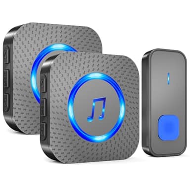 SURFOU Sonnette sans fil étanche à piles avec 2 récepteurs, fonctionnant à 400 m de long, 55 carillons, 5 niveaux de volume, flash LED, noir