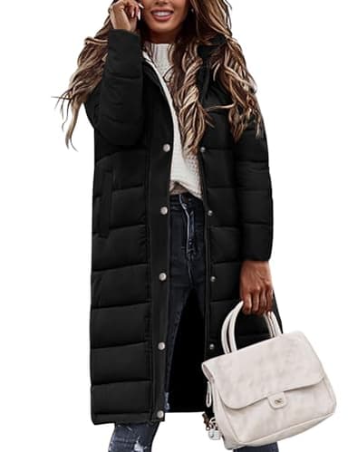 Vancavoo Manteau Femme Hiver Doudoune Long Blouson Matelassée Légère Manteaux à Capuche Chaud Veste Zippé Parka Jacket,Noir,M