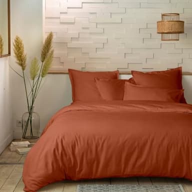 Housse de Couette 220x240 cm + 2 taies 100% Percale de Coton 80 Fils Terracotta
