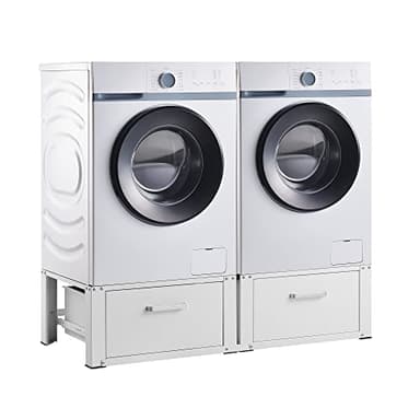 [en.casa] Double Socle avec Tiroir pour Machine à Laver Support Deux Places Lave-Linges Standard Pieds Antidérapants Capacité de Charge 150 kg Acier 127 x 54 x 31 cm Blanc