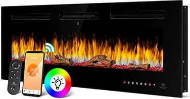 KESSER® Cheminée Electrique Cheminée Murale, Cheminée Électrique avec Chauffage, 9 Modes Couleur Effet Flamme LED, 900/1800W, Radiateur Mural et Cheminée Encastrée, Chauffage, Fonction App, 127 cm