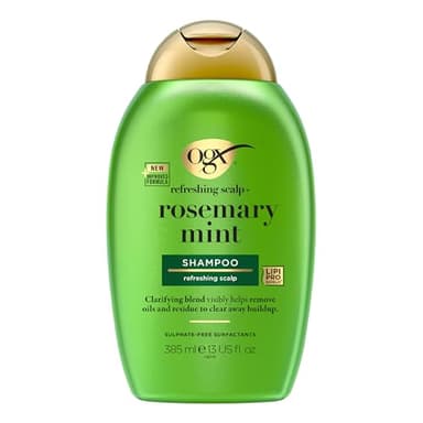 OGX Refreshing Scalp+ Rosemary Mint Shampooing clarifiant pour cheveux 385 ml qui aide à éliminer visiblement les huiles et les résidus, pour tous les types de cheveux, en particulier pour les cheveux