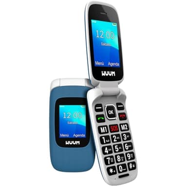 WUUM Clap – Téléphone Portable à clapet à Double écran | Touches et Chiffres volumineux | 2 mémoires directes et Bouton SOS | Bluetooth | Grande Batterie 800mAh | USB-C | Bleu