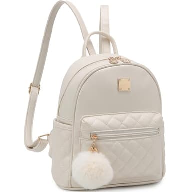Barsine Mini sac à dos tendance en cuir à carreaux pour filles, ivoire, Small, Mini sac à dos tendance pour filles