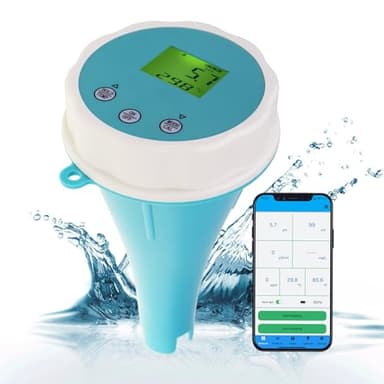 Moniteur de piscine intelligent flottant 6 en 1, testeur de compteur d'eau de piscine Bluetooth pour EC, salinité, pH, ORP, température et chlore, testeur de qualité de l'eau à affichage numérique