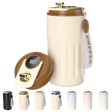 Homealexa Gobelet Café Affichage Numérique - Bouteille Isotherme 410 ml en Acier inoxydable 316 avec Couvercle Isolation sous Vide anti-Fuite Café