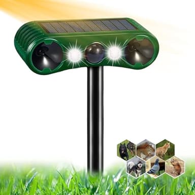 Répulsif Chat Ultrason, Repulsif Chat Solaire 2 Modes, Répulsif Chat Exterieur Étanche avec Lumière LED et Détecteur de Mouvement, Répulsif Animaux pour Anti Chats Chiens Souris Ratons Oiseaux