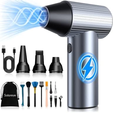 Solareye Souffleur Air Comprimé, 300000 TR/Min de Pulvérisation d’Air Comprimé avec Batterie 75000mAh, Soufflette Voiture, Bombe Air Sec pour Clavier, Électronique, Air Comprimé Nettoyage PC