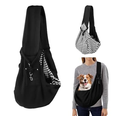 TINGTING Sac à dos pour chien jusqu'à 10 kg, noir, avec ceinture de sécurité, sac de transport pour petits chiens, sac de transport réglable pour les promenades et les voyages